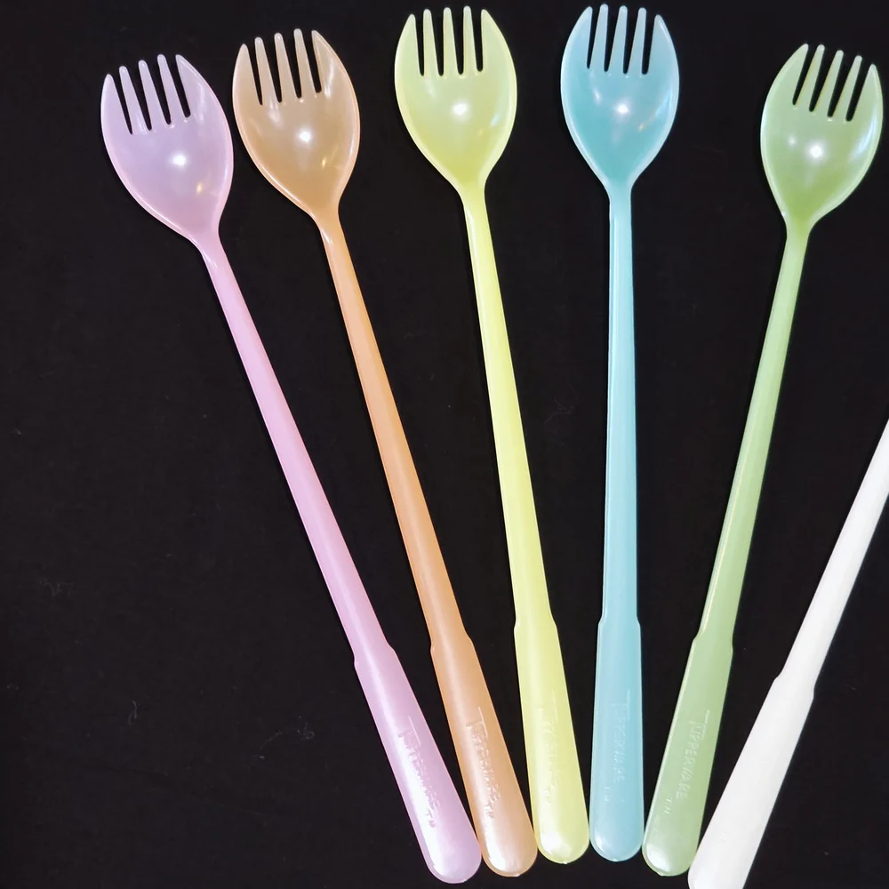 1950s Tupperware Fork-O-Spoons Millionaire Line Spork Pastel Fork Spoon Set of 6